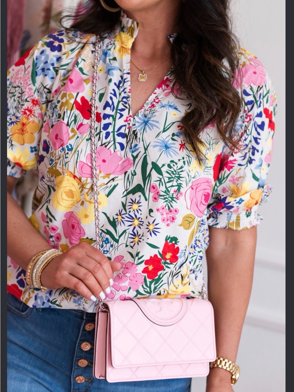 Avara multicolor floral popover blouse size medium